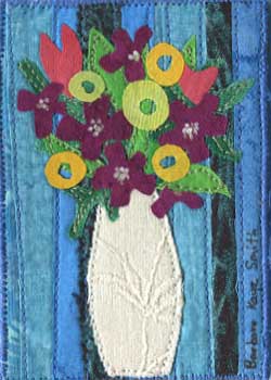 "Floral In White Vase" by Barbara Kaye Smith, Sparta WI - Fabric - SOLD